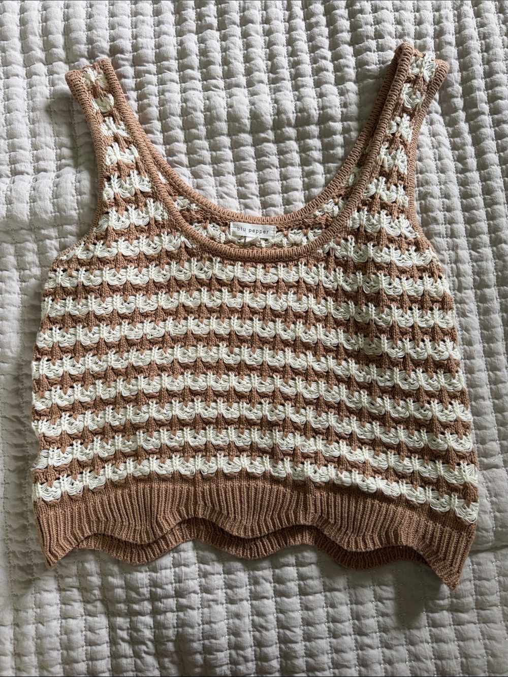 Blu Pepper Cream and Tan Crochet Crop Tank